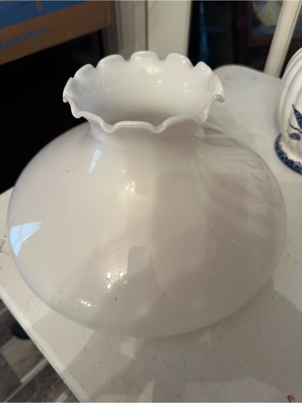 Milk glass vintage White Scalloped Glass Lamp Shade by